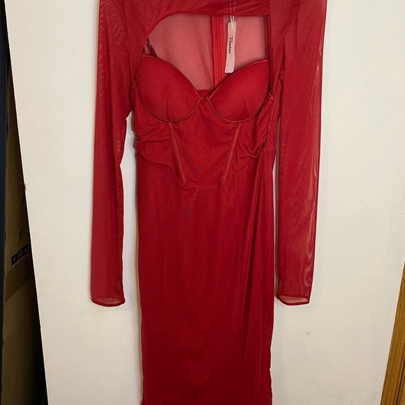 NWT Rosedress Red Corset Top Mesh Long Sleeve Midi Dress - Picture 13 of 13